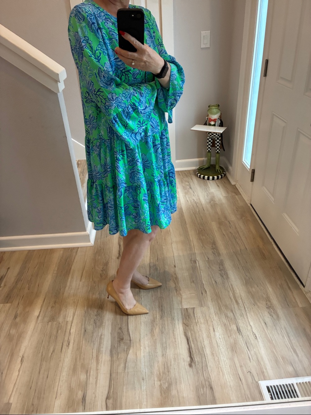 Vibrant Green & Blue Floral V-Neck Tiered Dress. by Lily Pulitzer - Picture 7 of 9